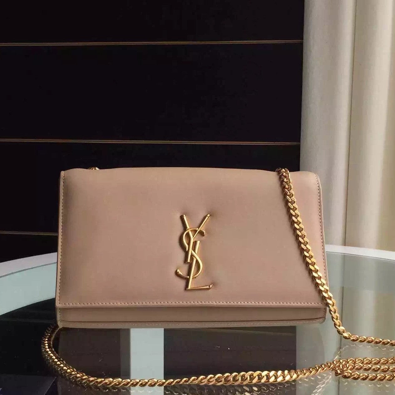 Yves Saint Laurent Medium Monogram Satchel In Beige Leather