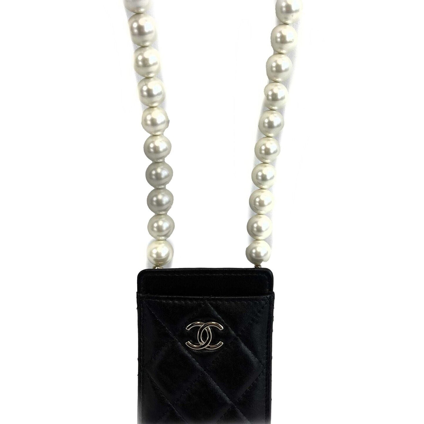 CHANEL - CC Card Holder With Pearl Chain Shoulder Strap