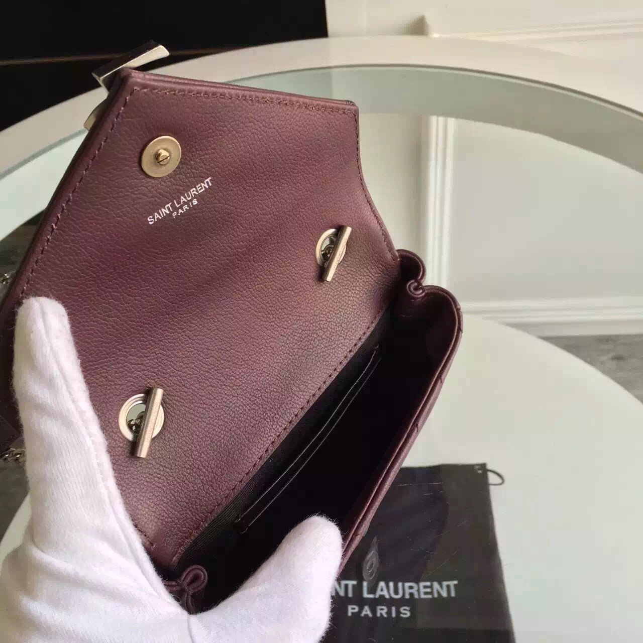 Yves Saint Laurent Baby Monogram Chain Bag In Burgundy Goatskin