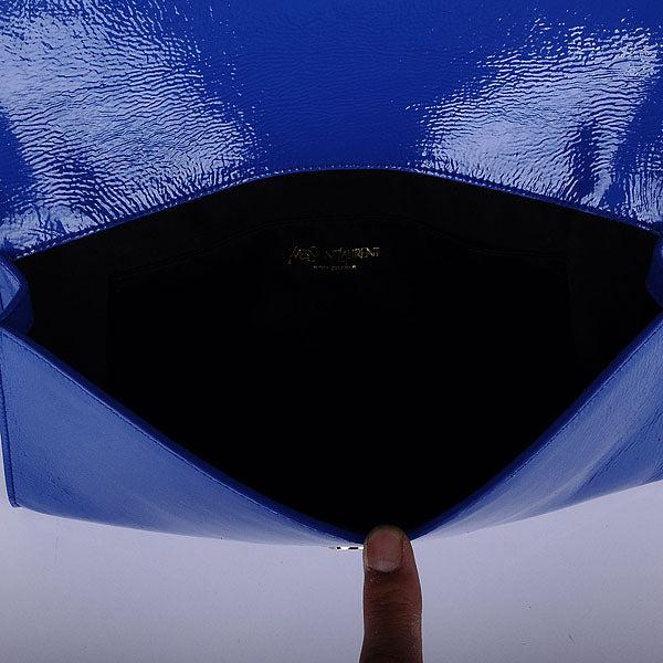 Yves Saint Laurent Lady Patent Leather Purse Sapphire Blue 39321