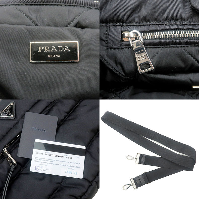 Prada Tessuto Bomber Leather 2WAY Hand Bag NERO Black BN2771