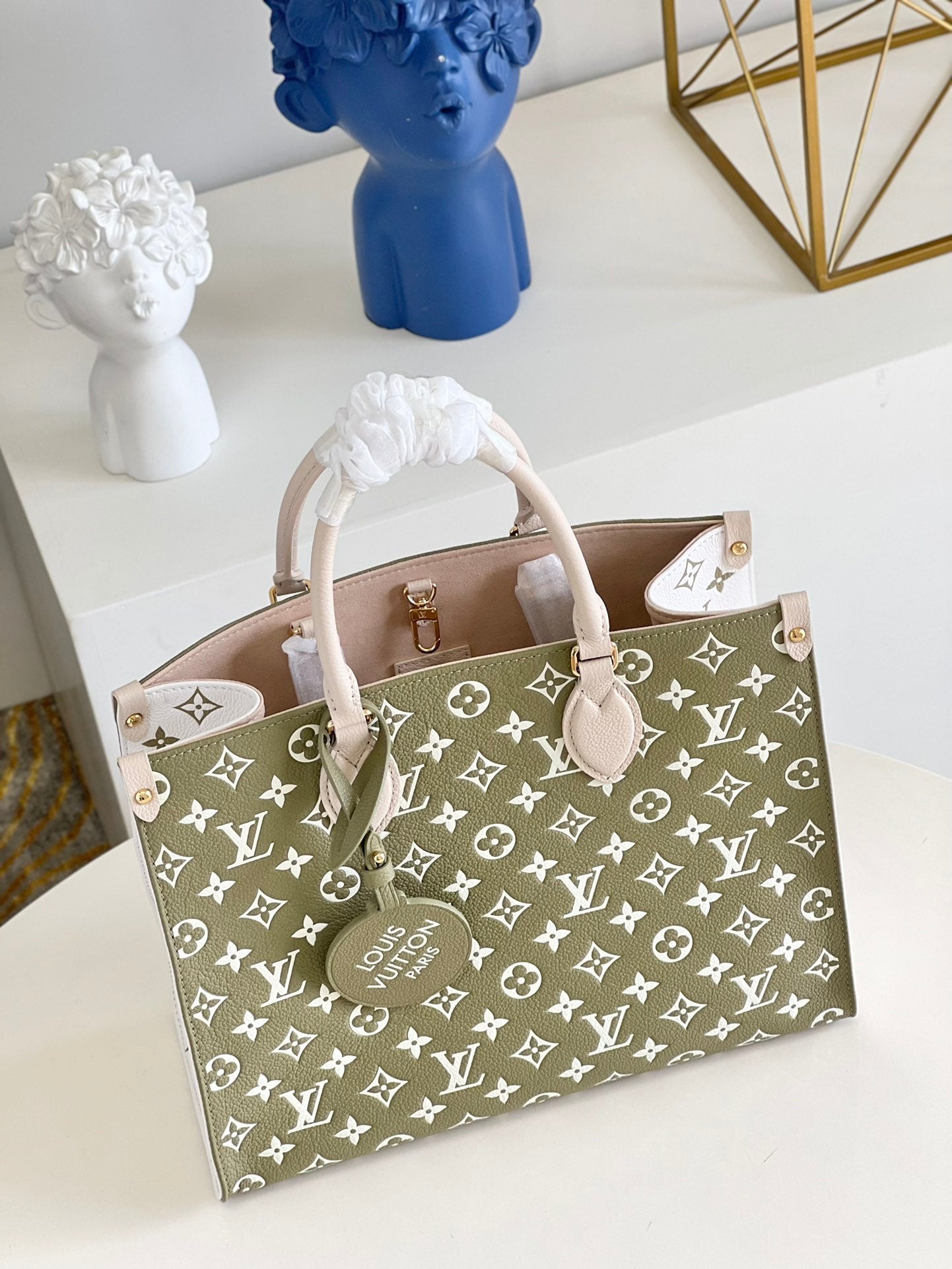 Louis Vuitton Onthego MM Monogram Empreinte Khaki Green  Tote Bags