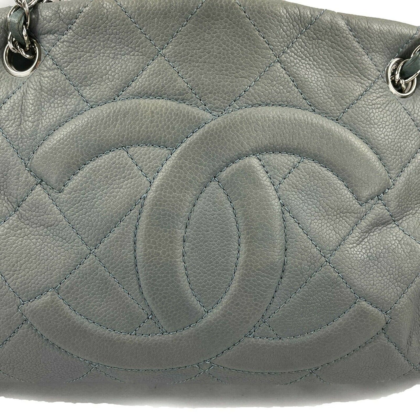 CHANEL - Seafoam / Silver CC Caviar Medium Leather Shopping Tote / Shoulder Bag