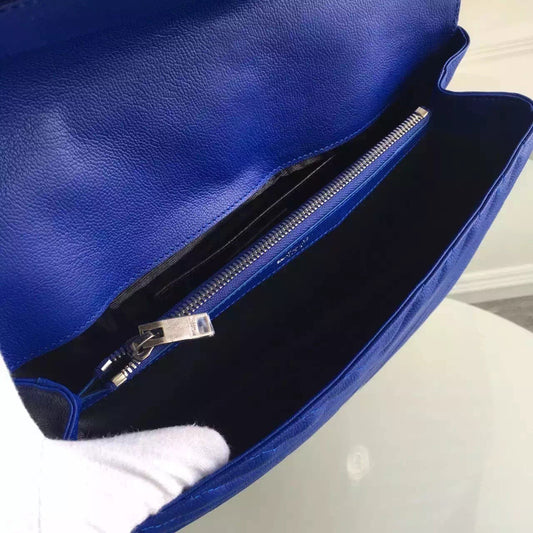 Yves Saint Laurent Large Monogram College Bag in Blue Goatskin