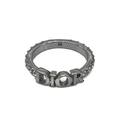 DIOR Dio[r]evolution Silver Finish Metal White Crystal Ring Size M 6