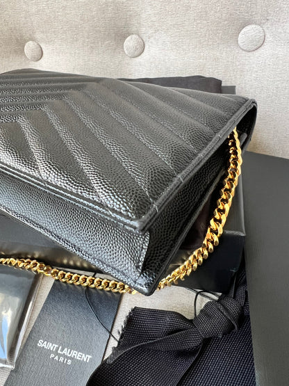 Yves Saint Laurent (YSL) Black Cassandra Envelope Chain Wallet