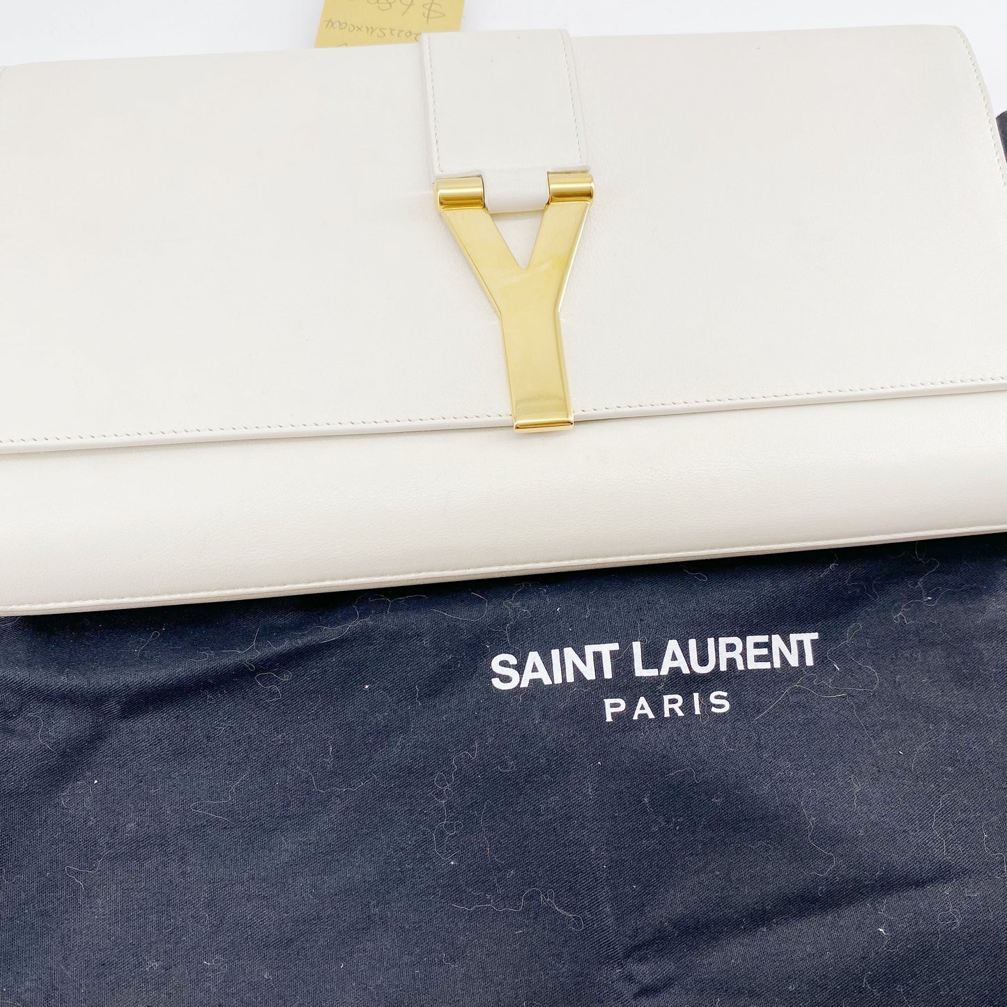 Yves Saint Laurent White Textured Leather Y-ligne Clutch