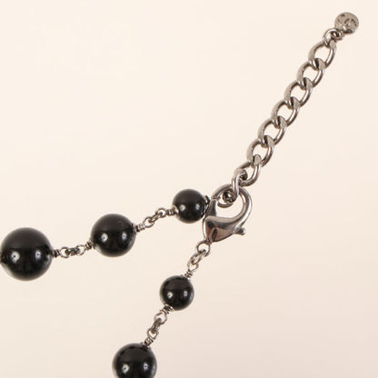 CHANEL Pearl Bijoux Rhinestone Design Necklace Black