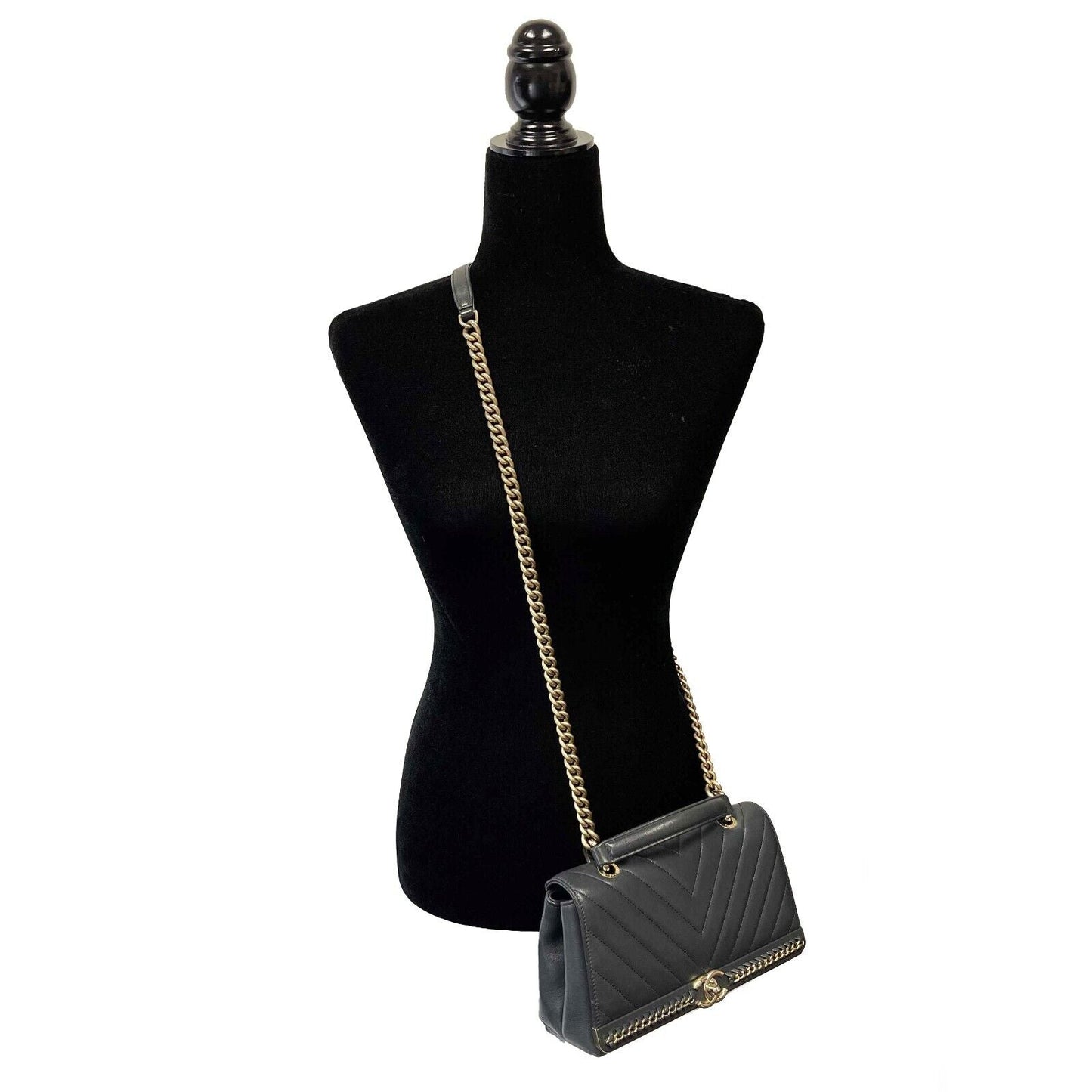 CHANEL - 2Way Bag V Stitch CC Coco Mark Black Leather Top Handle Crossbody