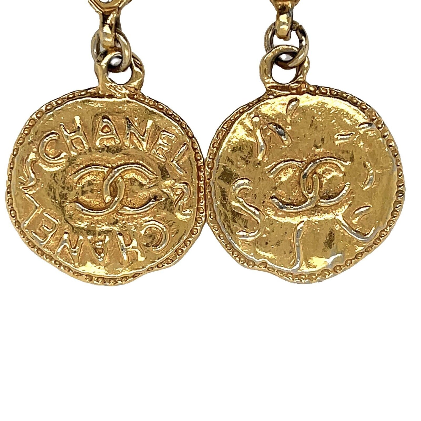 CHANEL  Vintage 1970s Faux Pearl Medallion CC '' Clip-On Earrings