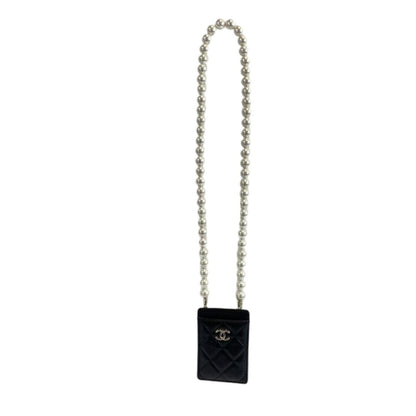 CHANEL - CC Card Holder With Pearl Chain Shoulder Strap