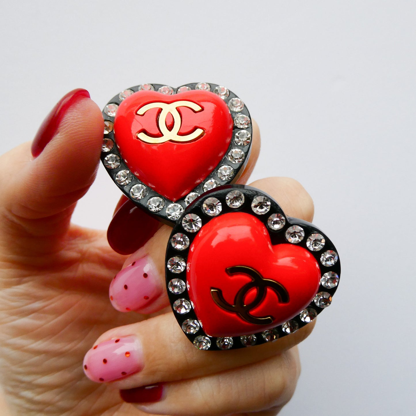 CHANEL 1995 Cristal Heart CC Earrings 73980