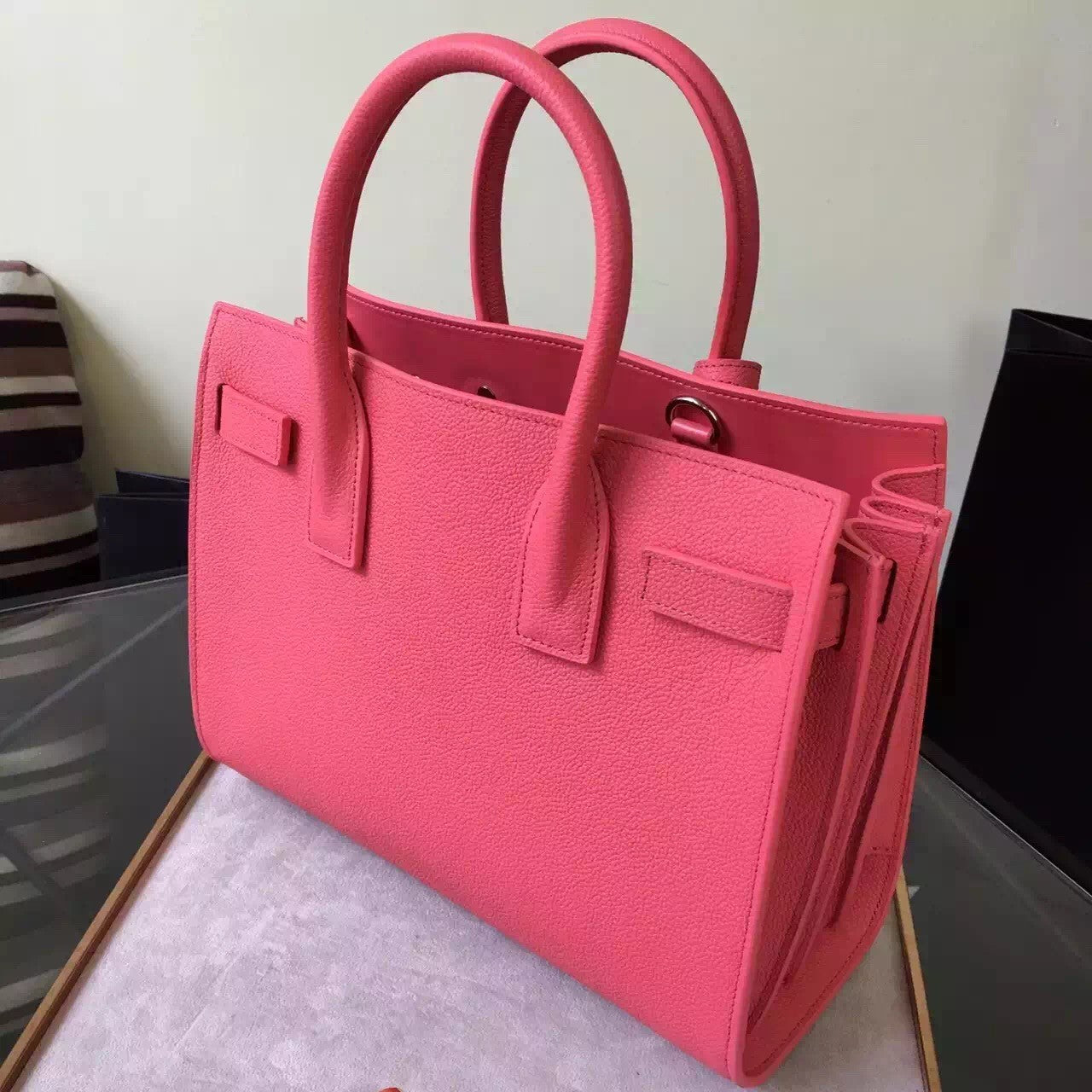 Yves Saint Laurent Baby Sac De Jour Bag In Rose Grained Leather