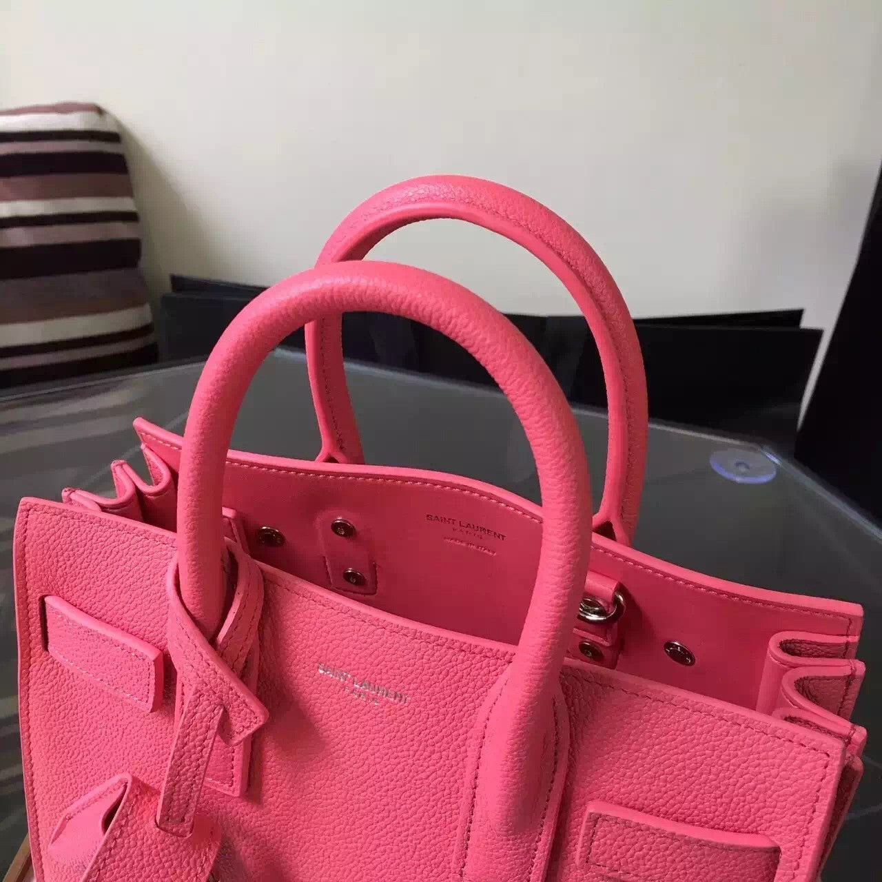 Yves Saint Laurent Nano Sac De Jour Bag In Rose Grained Leather