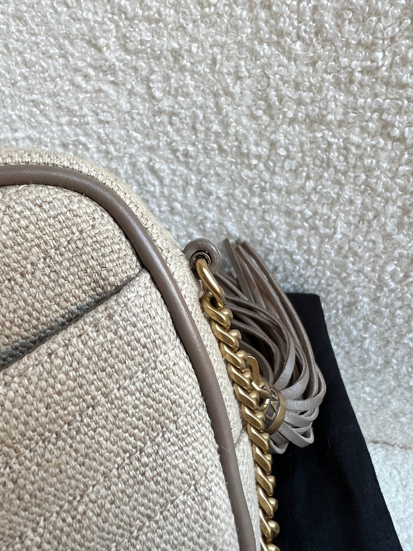 Yves Saint Laurent (YSL) Beige Linen Mini Lou Camera Bag