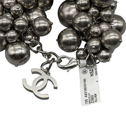 CHANEL- New - 2013 Summer - B13 S Silver CC Charm Cluster Ball Spheres Bracelet