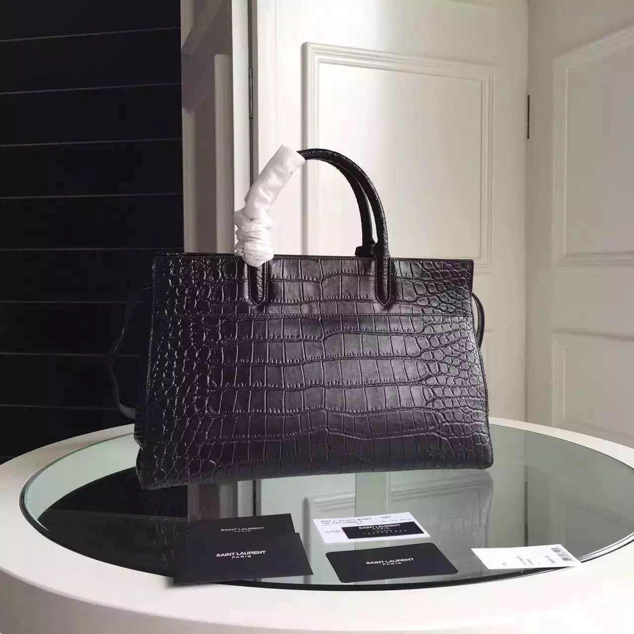 Yves Saint Laurent Medium Rive Gauche Bag In Black Crocodile Leather