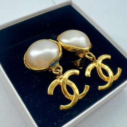 Chanel CC Logo Pearl Earrings