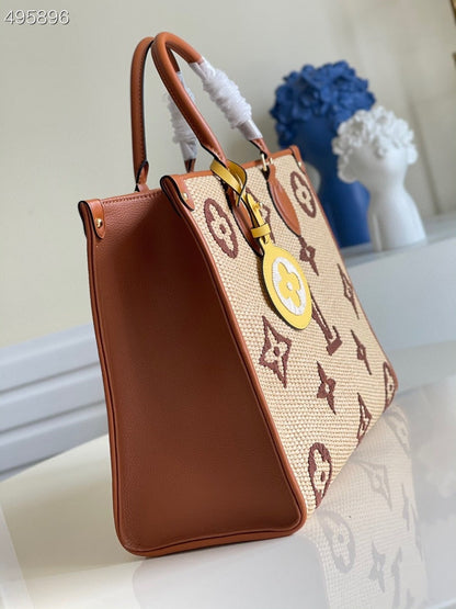 Louis Vuitton OnTheGo MM Tote Bag Monogram Raffia Tan  Handbags, Shoulder Bags