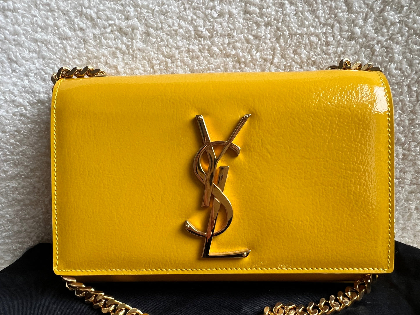 Yves Saint Laurent (YSL) Small Kate Yellow Patent with Gold Hardware