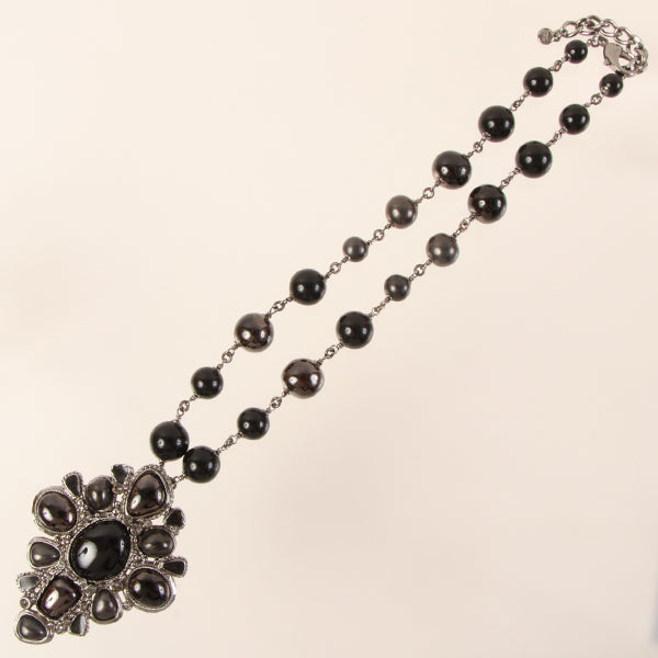 CHANEL Pearl Bijoux Rhinestone Design Necklace Black