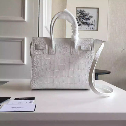 Yves Saint Laurent Baby Sac De Jour Croc Embossed White Bag