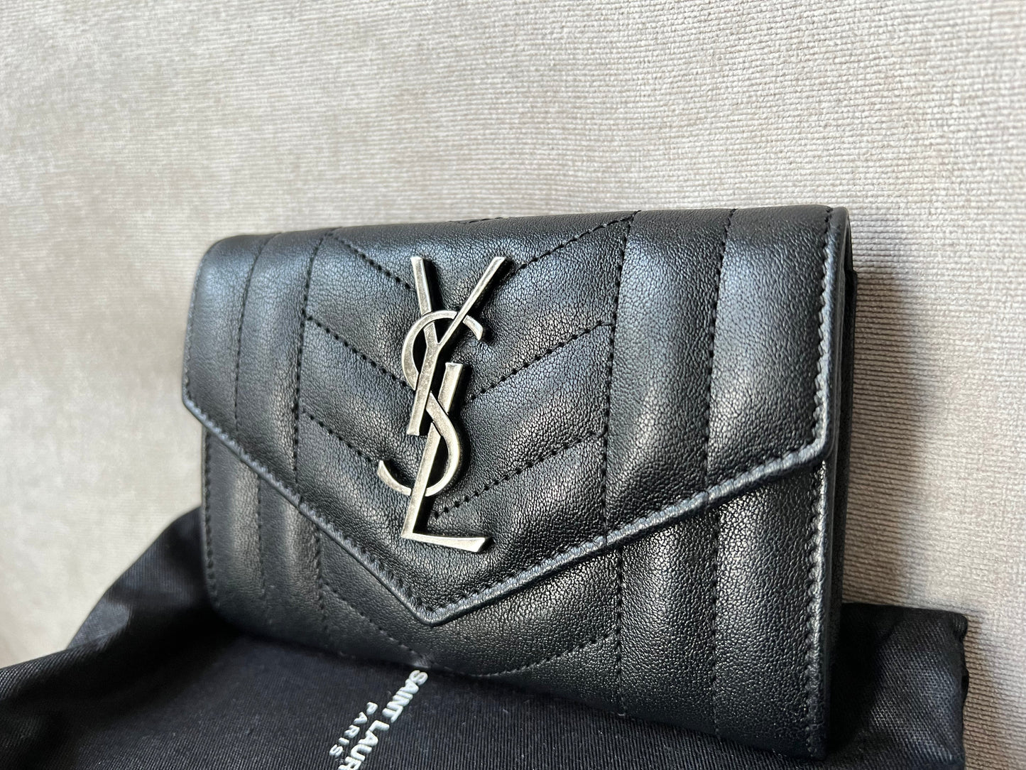 Yves Saint Laurent Black Small Envelope Wallet in Lambskin