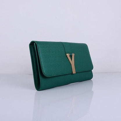 Yves Saint Laurent Lady Genuine Leather Purse Green 39321