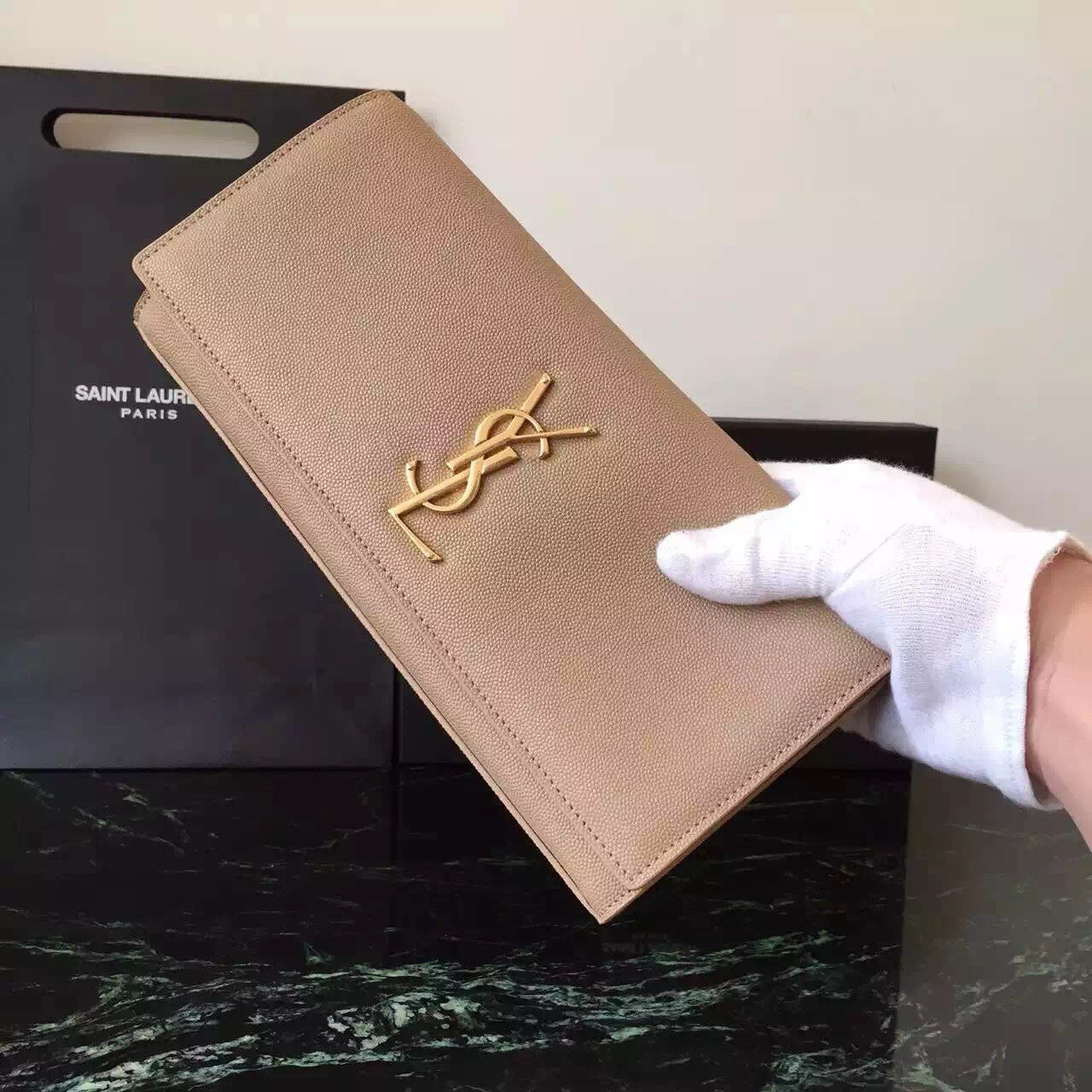 Yves Saint Laurent Beige Classic Monogramme Clutch