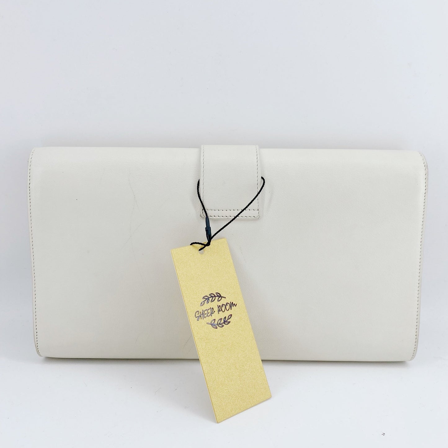 Yves Saint Laurent White Textured Leather Y-ligne Clutch