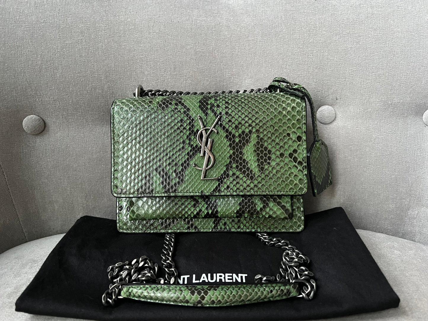 Yves Saint Laurent (YSL) Snake Print Small Sunset with Ruthenium Hardware