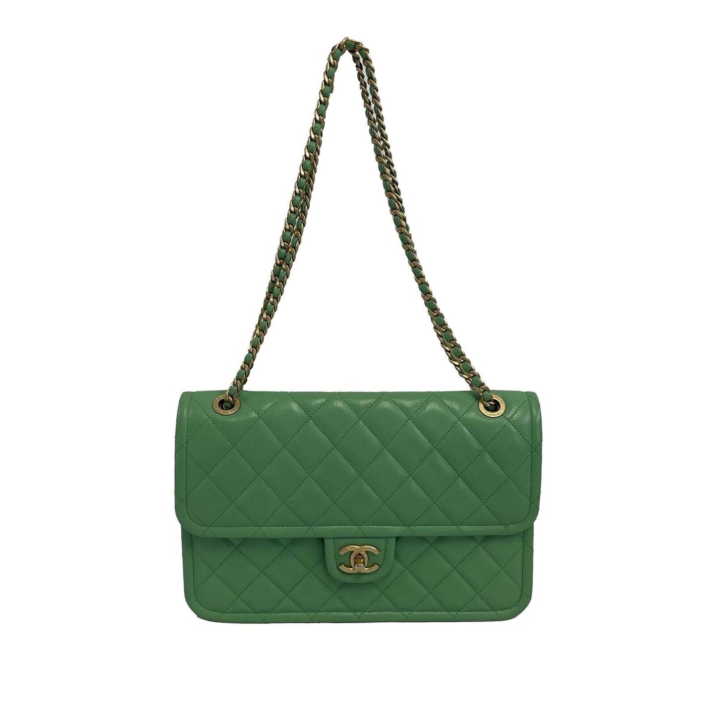 CHANEL - 2021 CC Medium Diamond Caviar Leather Mint Green Sweet Single Flap