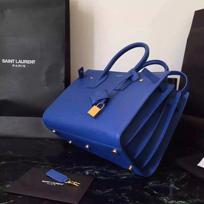 Yves Saint Laurent Small Sac De Jour Bag In Blue Leather