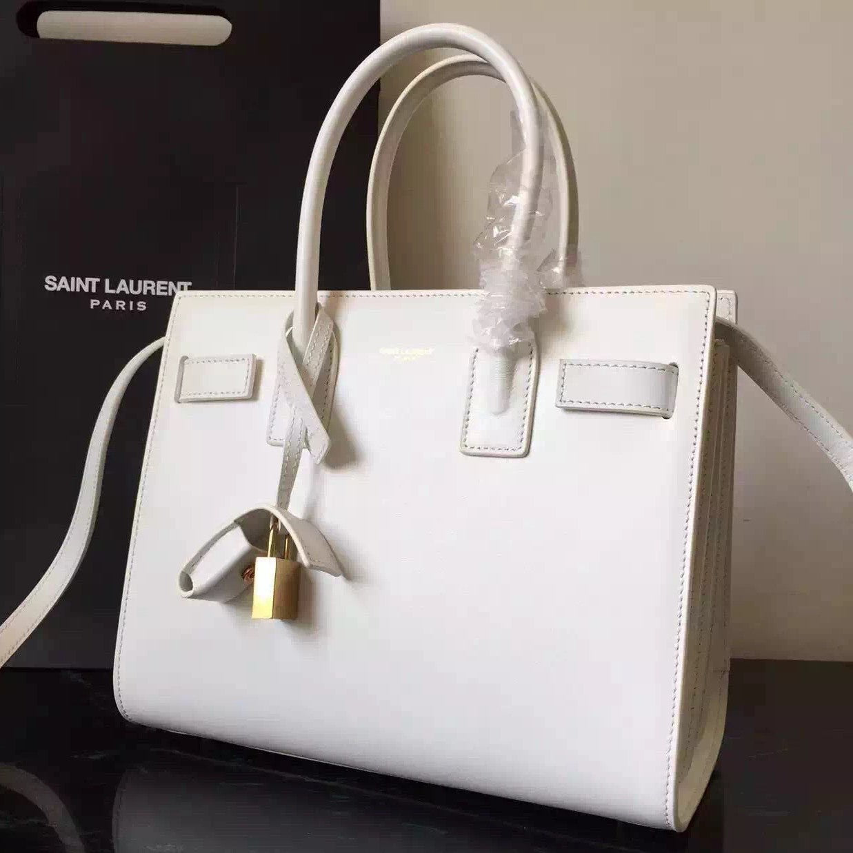 Yves Saint Laurent Baby Sac De Jour Bag In White Leather