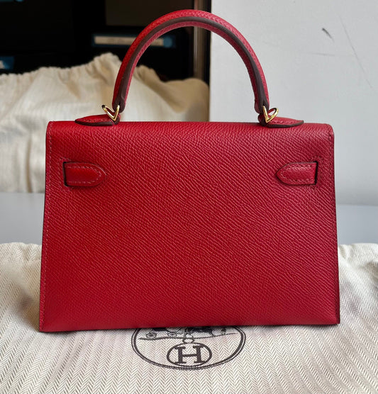 Hermes Kelly Sellier 20 Rouge Piment Epsom Gold Hardware