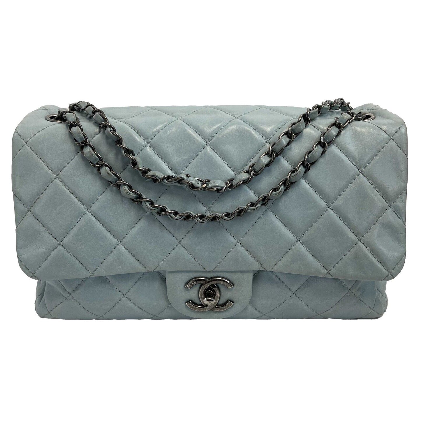 CHANEL - Baby Blue Seasonal CC Jumbo Single Flap - Lambskin / Ruthenium Hardware