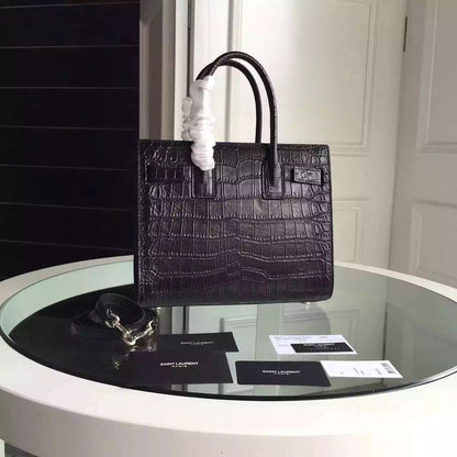 Yves Saint Laurent Baby Sac De Jour Croc Embossed Black Bag