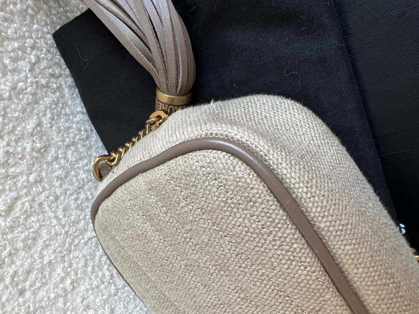 Yves Saint Laurent (YSL) Beige Linen Mini Lou Camera Bag