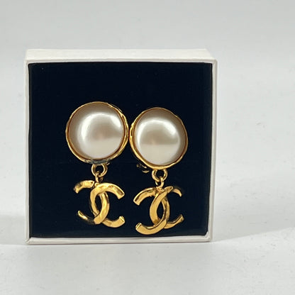 Chanel CC Logo Pearl Earrings