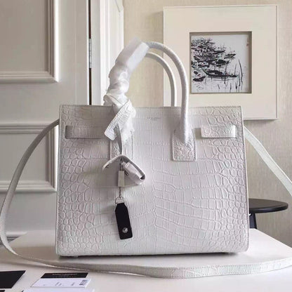 Yves Saint Laurent Small Sac De Jour Croc Embossed White Bag