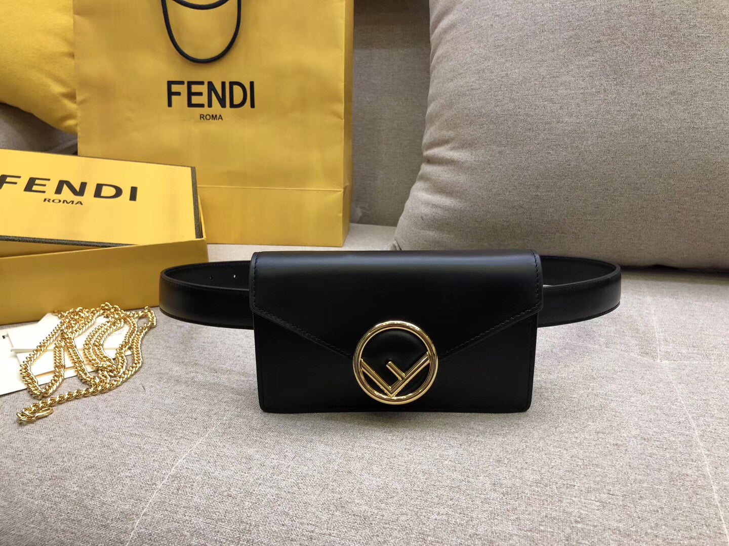 Fendi Kan I F Belt Bag In Black Calfskin