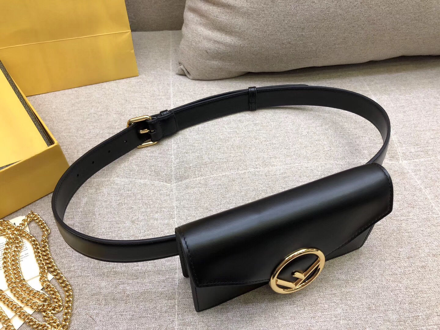 Fendi Kan I F Belt Bag In Black Calfskin