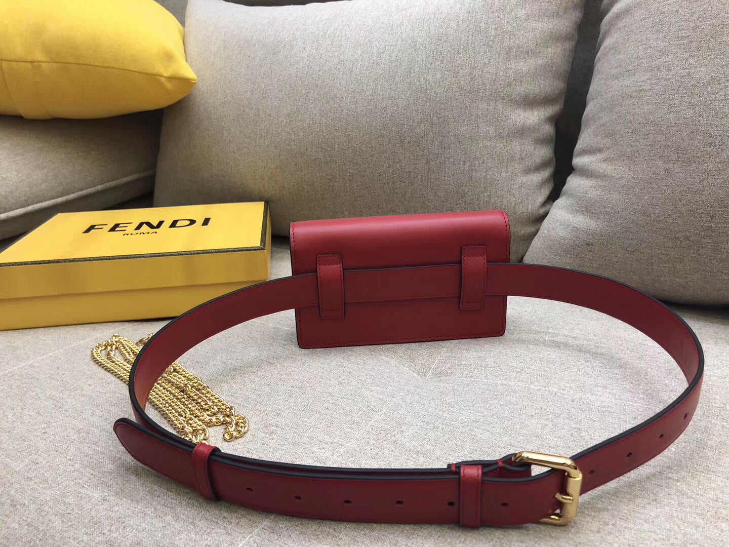 Fendi Kan I F Belt Bag In Red Calfskin