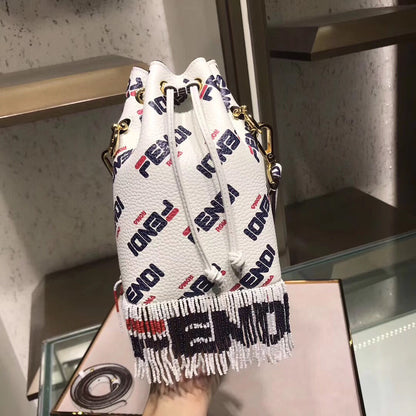 Fendi Logo-printed Fringed Mon Tresor Mini Bucket Bag