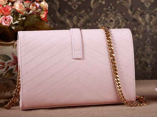 Yves Saint Laurent Small Monogramme Satchel Pink Grain Textured Matelasse Leather