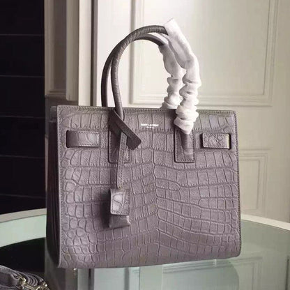 Yves Saint Laurent Baby Sac De Jour Croc Embossed Grey Bag