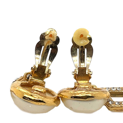 CHANEL  Vintage 1970s Faux Pearl Medallion CC '' Clip-On Earrings