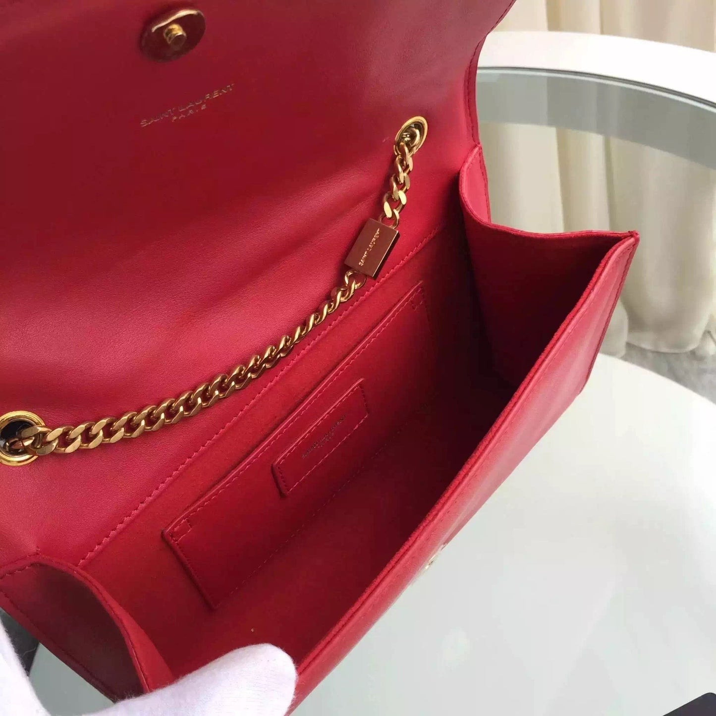 Yves Saint Laurent Medium Monogram Satchel In Red Leather