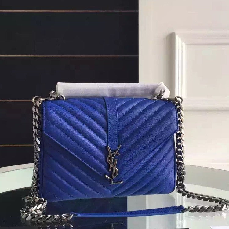 Yves Saint Laurent Medium Monogram College Bag in Blue Goatskin