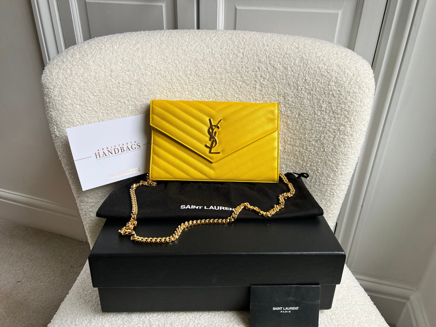 Yves Saint Laurent (YSL) Yellow Envelope Chain Wallet